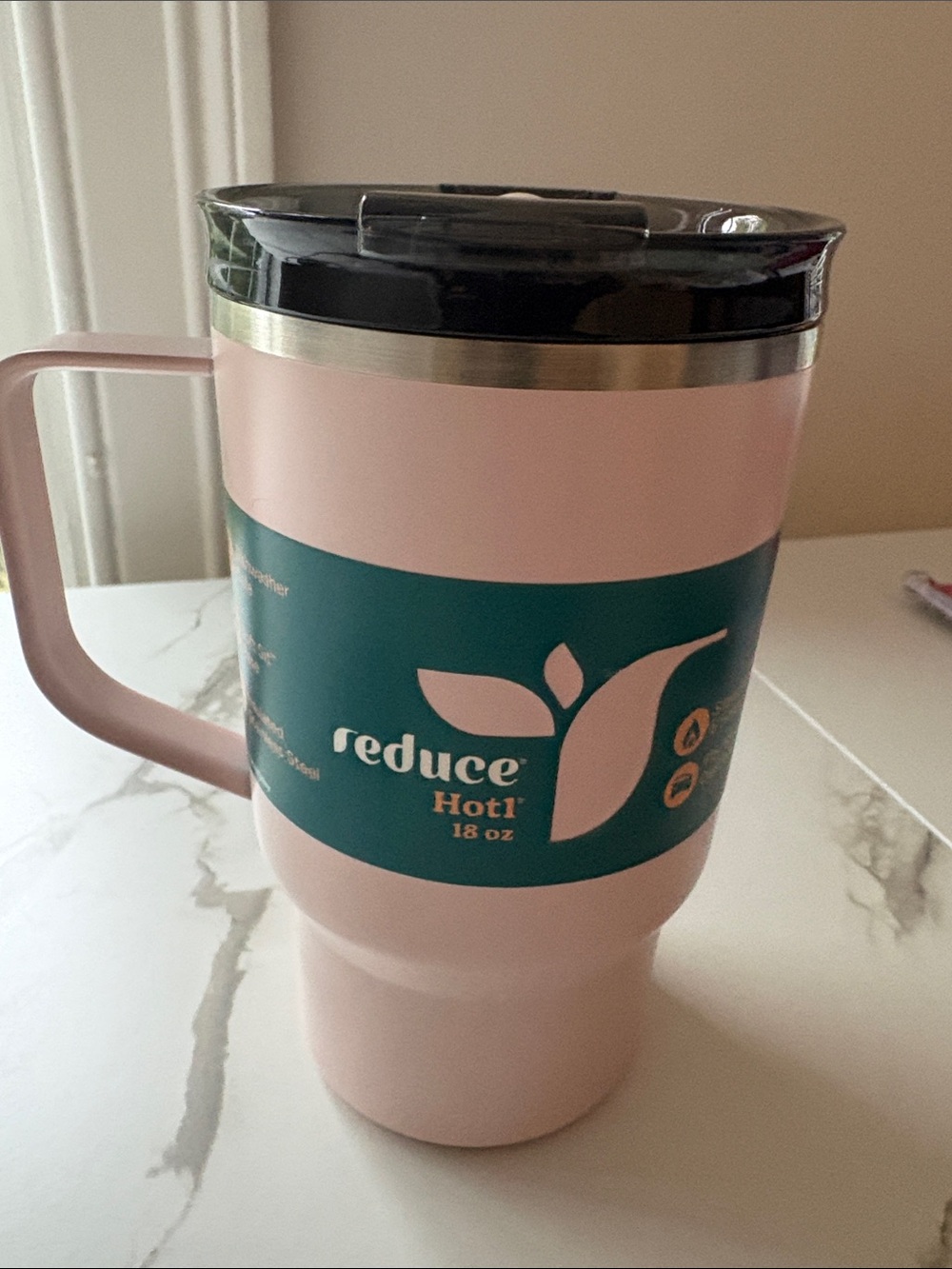 Reduce 18 oz Pink Insulated Travel Mug with Handle